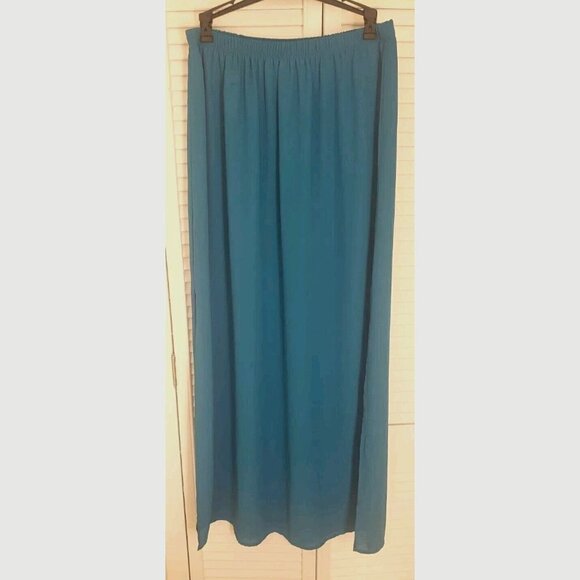 SOPRANO TURQUOISE DUAL SIDE SLIT CHIFFON SKIRT SZ L - Picture 1 of 5